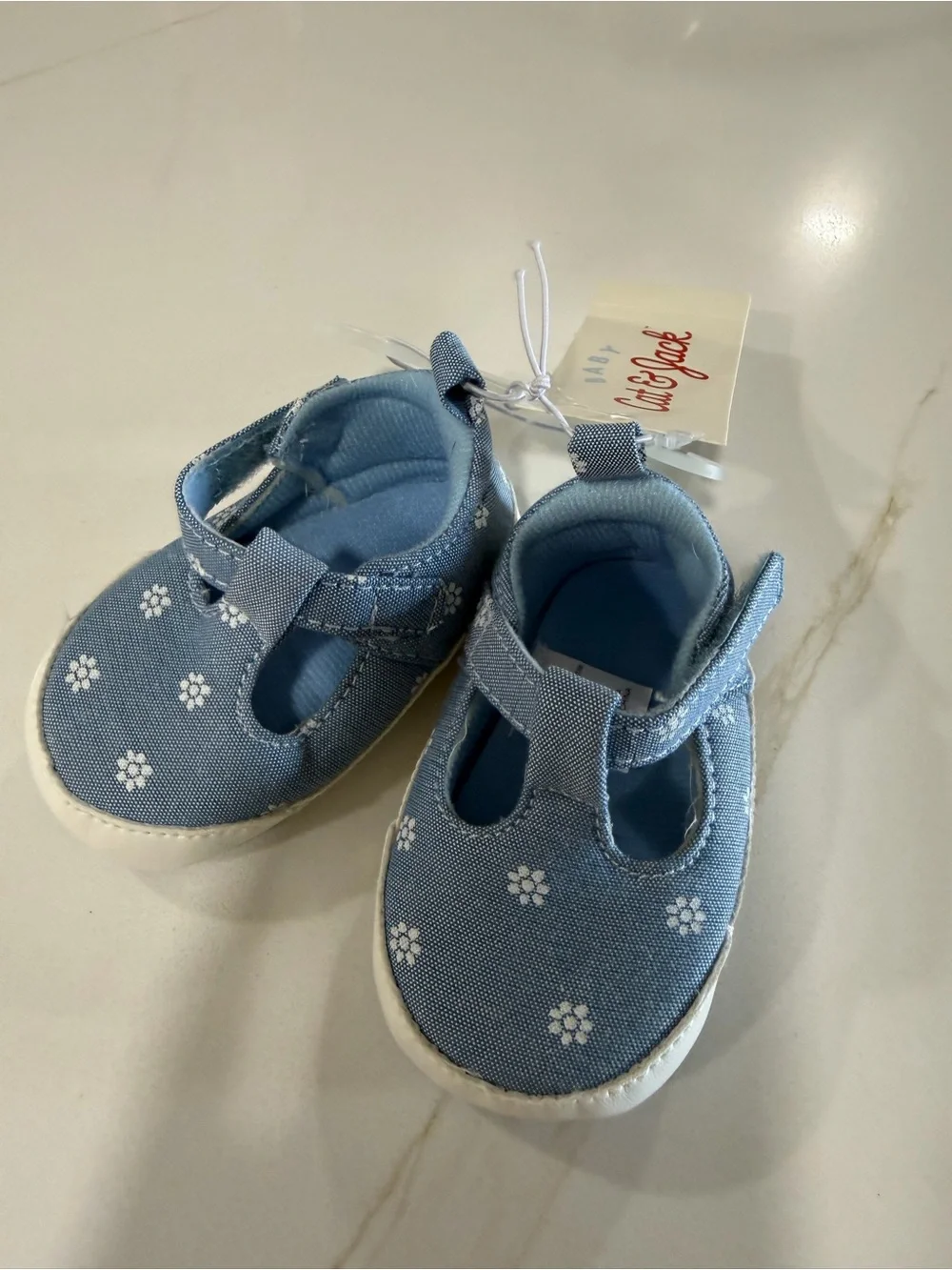 Cat & Jack Light Blue Floral Canvas Baby Mary Janes